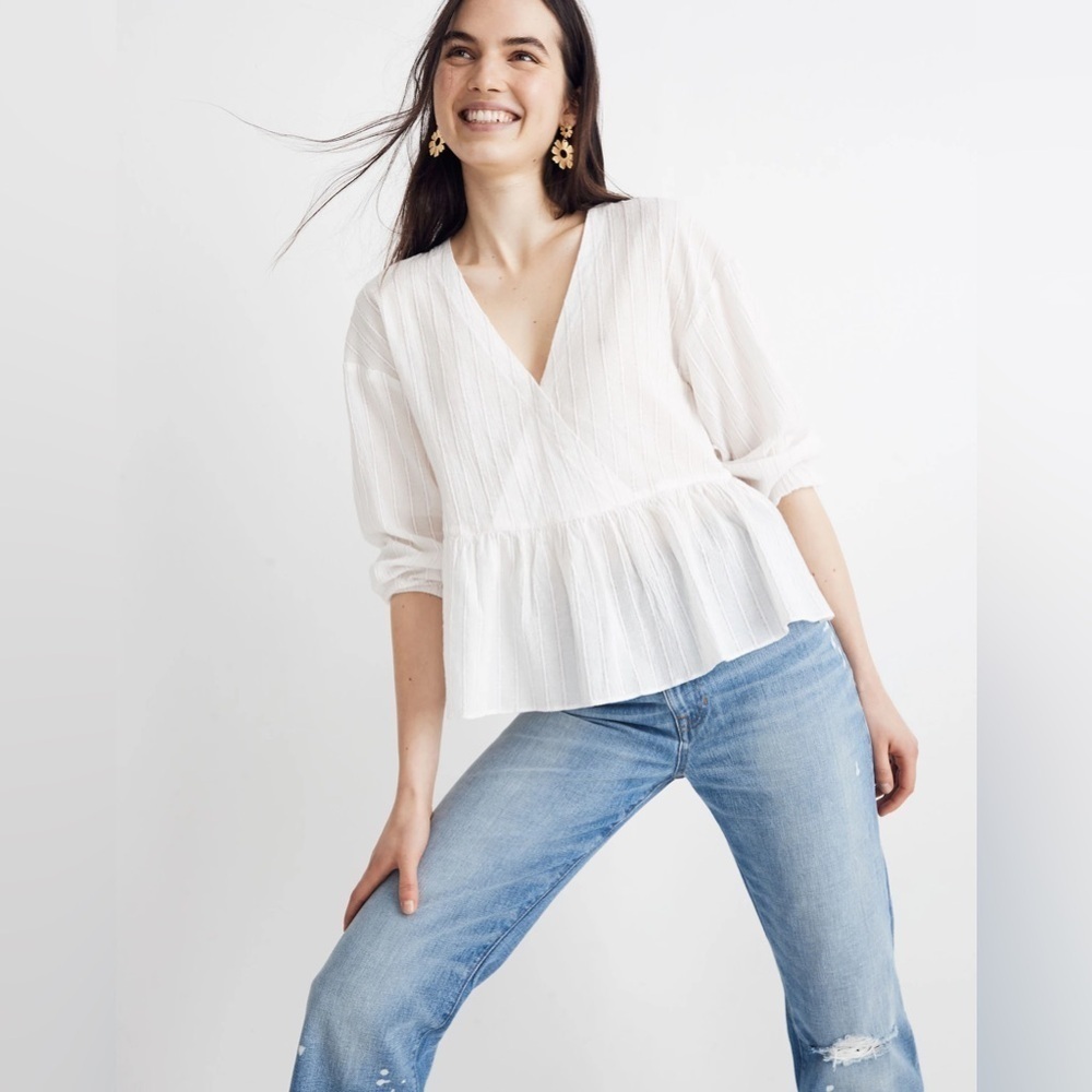 Madewell bubble sleeve peplum top metallic thread stripe size XS